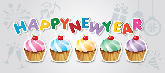 happy new year cupcake card