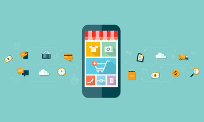business mobile online shopping on mobile device background