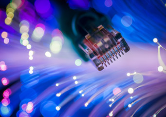 Network cables closeup with fiber optic. Selective focus. - obrazy, fototapety, plakaty