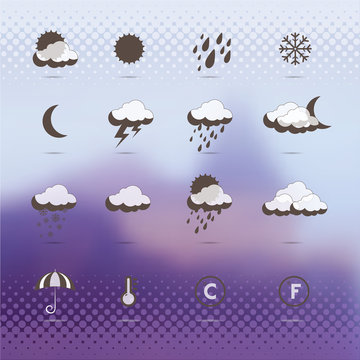 Weather icons. Blurry background