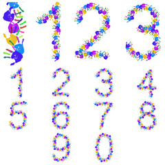 Conceptual children hand print font isolated