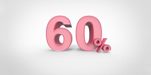3D rendering of a pink 60 percent letters on a white background