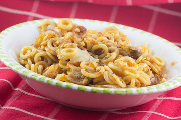 Piatto di pasta al sugo e formaggio
