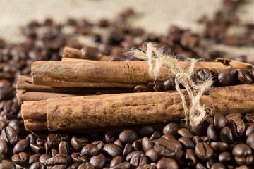 Coffee beans with cinnamon