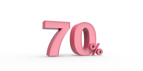 3D rendering of a pink 70 percent letters on a white background