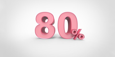 3D rendering of a pink 80 percent letters on a white background