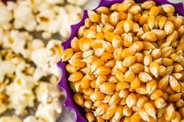 Pile of Popcorn in Colorful Bowls