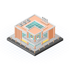 Isometric Food Market Building Vector Illustration