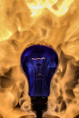 The intensity of the lamp on the background of fire