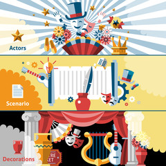 Fototapeta premium Theatre flat banner set