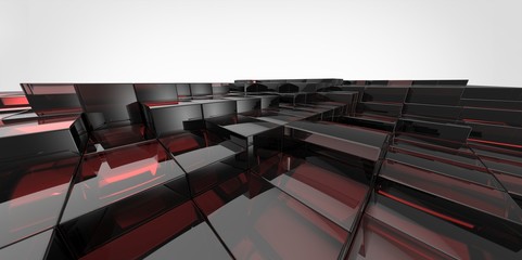 Abstract black and red  glass background of 3d blocks