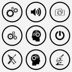 gears, loudspeaker, camera, human brain, switch element, screwdr