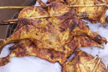 Grilled chicken in the market