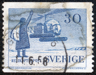 stamp printed by Sweden, shows Helicopter Mail Service