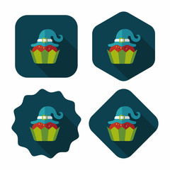 Halloween cupcake with witch's hat flat icon with long shadow,ep