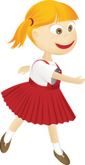 Alice, blonde girl in red dress