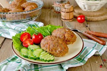 Cutlets with buckwheat and a side dish of vegetables