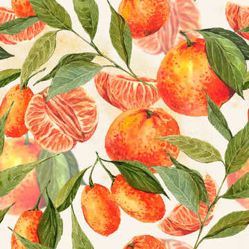 Seamless Watercolor background with oranges