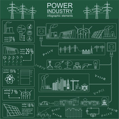 Power energy industry infographic, electric systems, set element