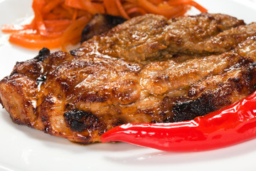 barbecue with sauce and vegetables