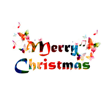 Colorful Merry Christmas design with butterflies