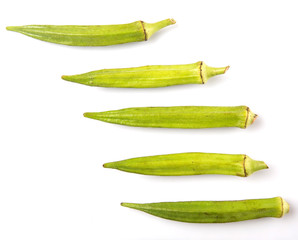 Okra or ladies' fingers vegetables over white background