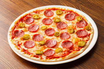 pizza on wood background