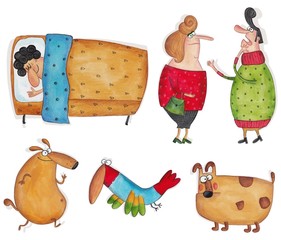 Cartoon characters over white