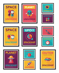 Space poster banner flat design background set, eps10