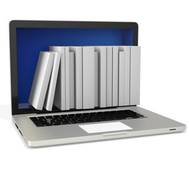 Fototapeta na wymiar 3d laptop with book shelves