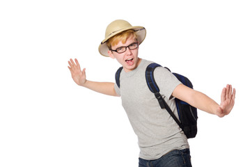 Man in safari hat in hunting concept