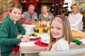 Portrait of a smiling daughter with her family behind
