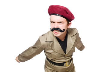 Funny soldier in military concept
