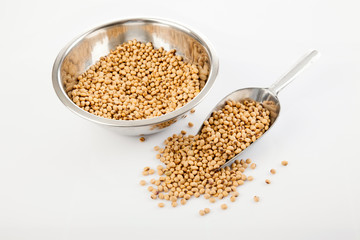 Soybeans with  transfer scoop and bowl