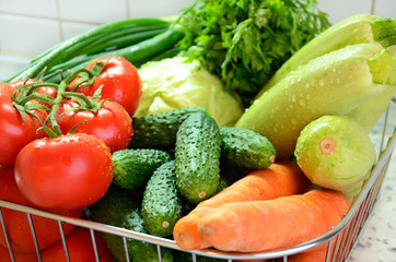 vegetables in the metal basket closeup