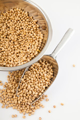Soybeans with  transfer scoop and bowl