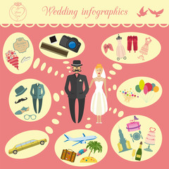 Set of vintage wedding, fashion style and travel infographic ele