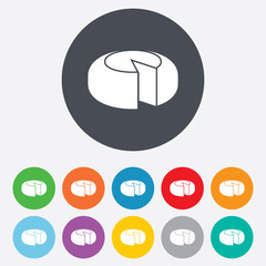 Cheese wheel sign icon. Sliced cheese.