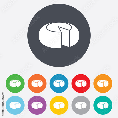 "Cheese wheel sign icon. Sliced cheese." Stock image and royalty-free