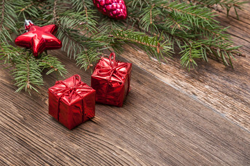 Christmas decoration, red gifts and a star