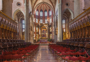 Fototapeta na wymiar Venice - Indoor of church Santa Maria Gloriosa dei Frari.