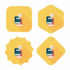 light bulb over books flat icon with long shadow,eps10