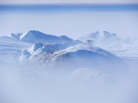 mystic greenland - ice fjord in the fog