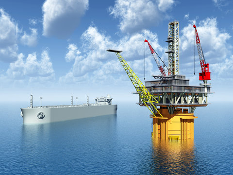 Supertanker and Oil Platform