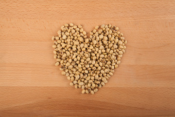 Soybeans in heart shape