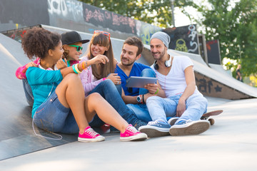 Young people in skatepark