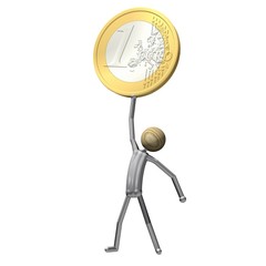 Männchen hebt eine Euro-Münze in die Höhe