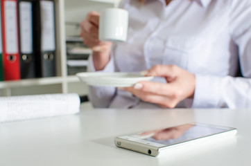 Smartphone on a table during break