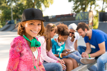 Smiling young woman with headphones
