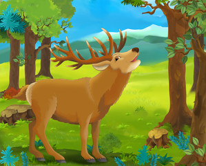 Obraz na płótnie Canvas Cartoon animal scene - deer - illustration